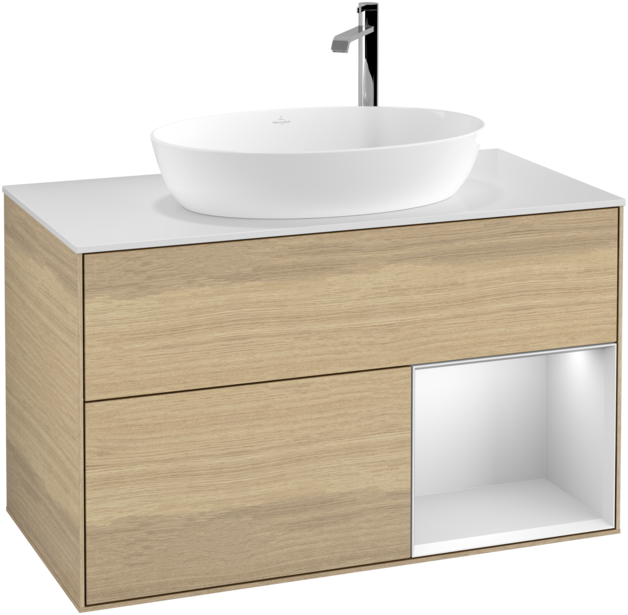 Тумба под раковину Villeroy & Boch Finion 100х50,1 см с подсветкой МДФ шпон дуба/стекло белое матовое G901MTPC