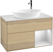 Тумба под раковину Villeroy & Boch Finion 100х50,1 см с подсветкой МДФ шпон дуба/стекло белое матовое G901MTPC