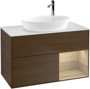 Тумба под раковину Villeroy & Boch Finion 100х50,1 см с подсветкой МДФ шпон грецкого ореха/стекло белое матовое G901PCGN