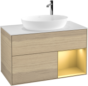 Тумба под раковину Villeroy & Boch Finion 100х50,1 см с подсветкой МДФ шпон дуба/стекло белое матовое G901HFPC