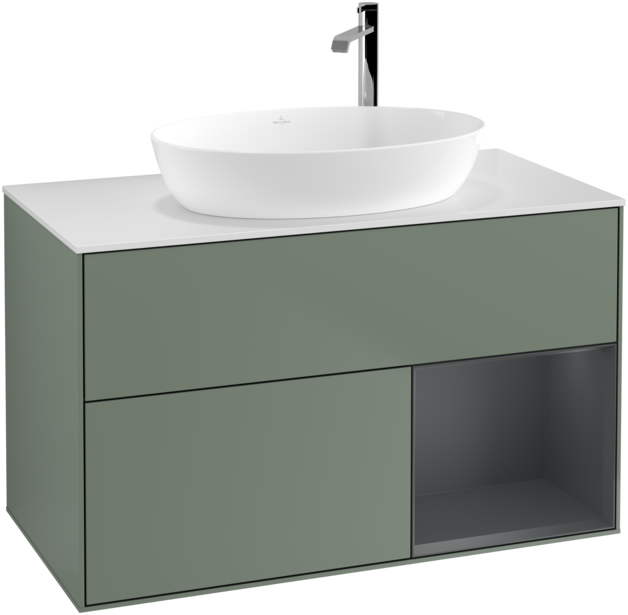 Тумба под раковину Villeroy & Boch Finion 100х50,1 см с подсветкой МДФ оливковый матовый лак/стекло белое матовое G901HGGM