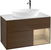 Тумба под раковину Villeroy & Boch Finion 100х50,1 см с подсветкой МДФ шпон грецкого ореха/стекло белое матовое G901PCGN