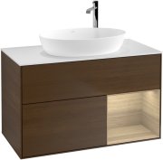 Тумба під раковину Villeroy & Boch Finion 100х50,1 см із підсвічуванням МДФ шпон волоського горіха/скло біле матове G901PCGN