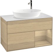 Тумба под раковину Villeroy & Boch Finion 100х50,1 см с подсветкой МДФ шпон дуба/стекло белое матовое G901PCPC