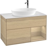 Тумба під раковину Villeroy & Boch Finion 100х50,1 см із підсвічуванням МДФ шпон дуба/скло біле матове G901PCPC