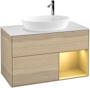 Тумба под раковину Villeroy & Boch Finion 100х50,1 см с подсветкой МДФ шпон дуба/стекло белое матовое G901HFPC