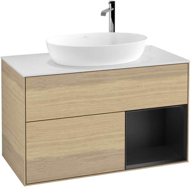 Тумба під раковину Villeroy & Boch Finion 100х50,1 см із підсвічуванням МДФ шпон дуба/скло біле матове G901PDPC