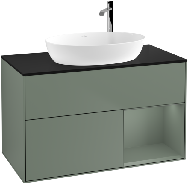 Тумба под раковину Villeroy & Boch Finion 100х50,1 см с подсветкой МДФ оливковый матовый лак/стекло черное матовое G902GMGM