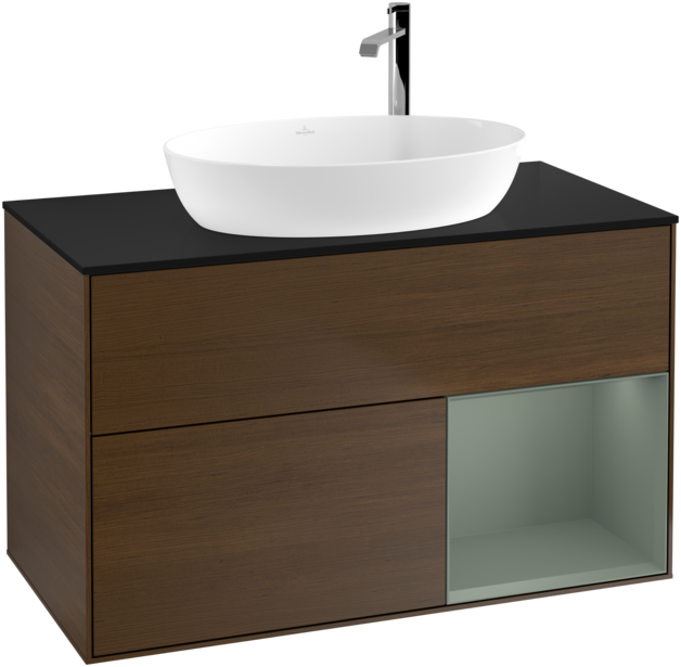 Тумба под раковину Villeroy & Boch Finion 100х50,1 см с подсветкой МДФ шпон грецкого ореха/стекло черное матовое G902GMGN