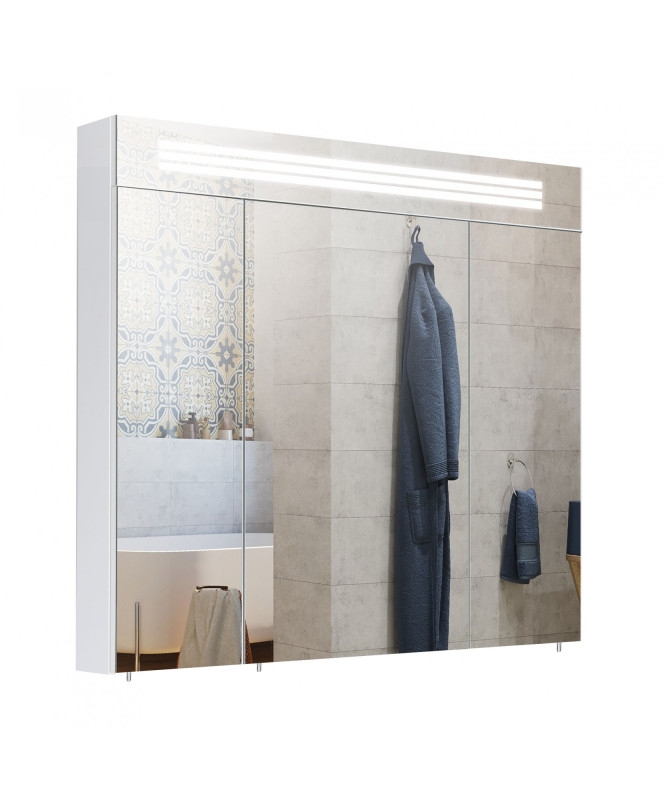 Зеркальный шкафчик Мойдодыр Лагуна ЗШ-100 97х82 см с LED-подсветкой ДСП белый глянец 00-00002882