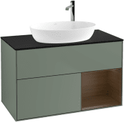 Тумба под раковину Villeroy & Boch Finion 100х50,1 см с подсветкой МДФ оливковый матовый лак/стекло черное матовое G902GNGM