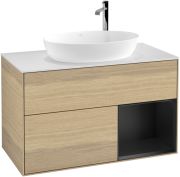 Тумба под раковину Villeroy & Boch Finion 100х50,1 см с подсветкой МДФ шпон дуба/стекло белое матовое G901PDPC