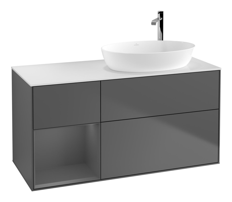 Тумба под раковину Villeroy & Boch Finion 120х50,1 см с подсветкой МДФ антрацит матовый лак/стекло белое матовое F921GKGK