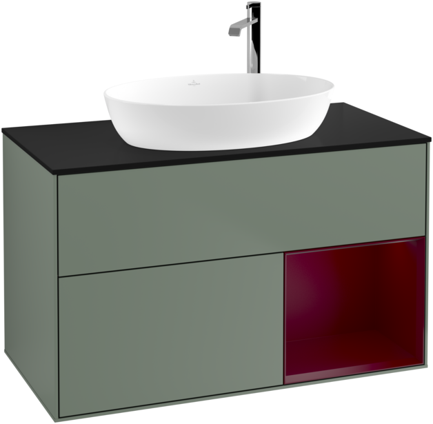 Тумба под раковину Villeroy & Boch Finion 100х50,1 см с подсветкой МДФ оливковый матовый лак/стекло черное матовое G902HBGM