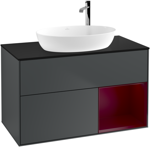 Тумба под раковину Villeroy & Boch Finion 100х50,1 см с подсветкой МДФ темно-синий матовый лак/стекло черное матовое G902HBHG