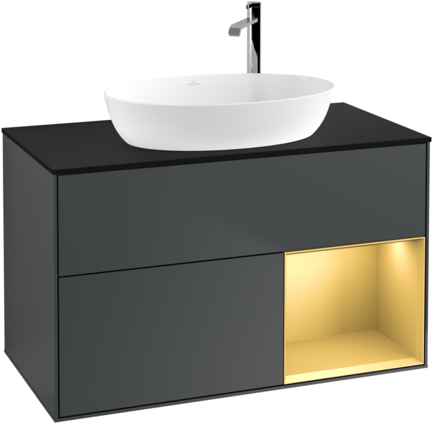 Тумба під раковину Villeroy & Boch Finion 100х50,1 см із підсвічуванням МДФ темно-синій матовий лак/скло чорне матове G902HFHG