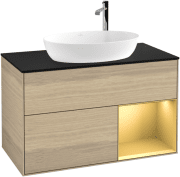 Тумба під раковину Villeroy & Boch Finion 100х50,1 см із підсвічуванням МДФ шпон дуба/скло чорне матове G902HFPC