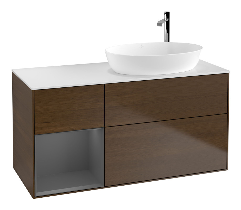 Тумба под раковину Villeroy & Boch Finion 120х50,1 см с подсветкой МДФ шпон грецкого ореха/стекло белое матовое F921GKGN