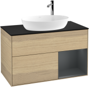 Тумба под раковину Villeroy & Boch Finion 100х50,1 см с подсветкой МДФ шпон дуба/стекло черное матовое G902HGPC