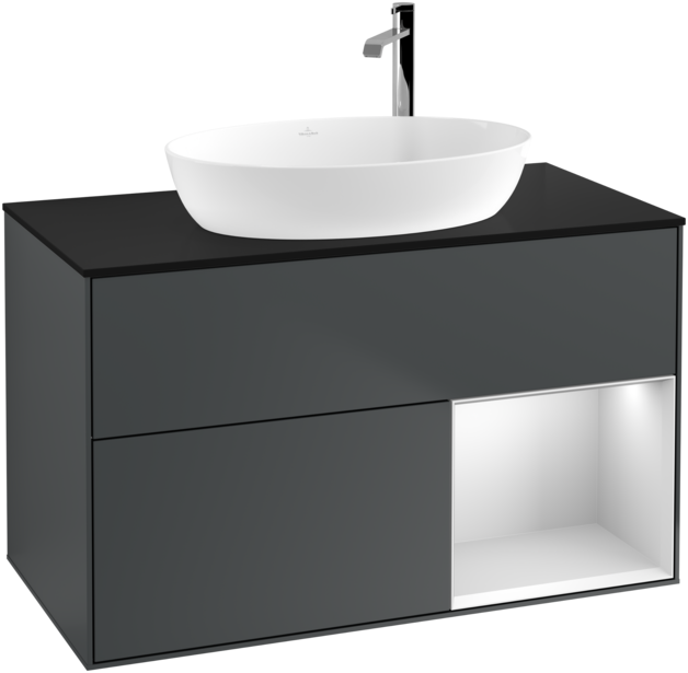 Тумба под раковину Villeroy & Boch Finion 100х50,1 см с подсветкой МДФ темно-синий матовый лак/стекло черное матовое G902MTHG