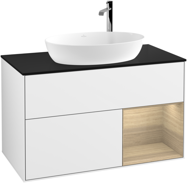 Тумба под раковину Villeroy & Boch Finion 100х50,1 см с подсветкой МДФ глянцевый белый лак/стекло черное матовое G902PCGF