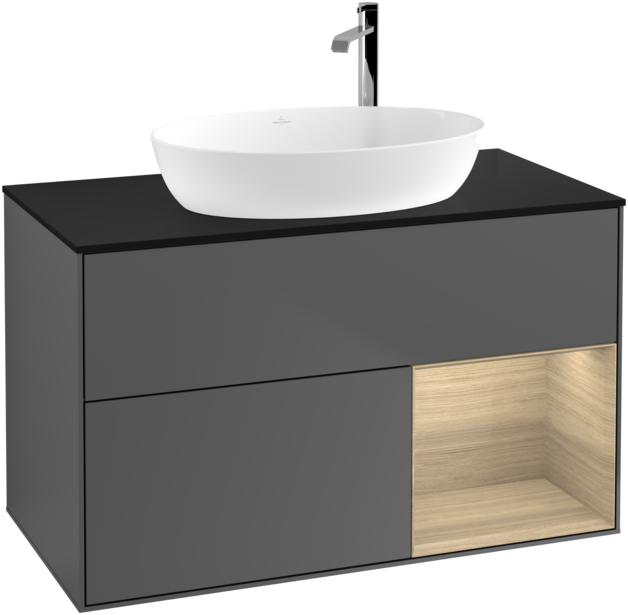 Тумба под раковину Villeroy & Boch Finion 100х50,1 см с подсветкой МДФ антрацит матовый лак/стекло черное матовое G902PCGK