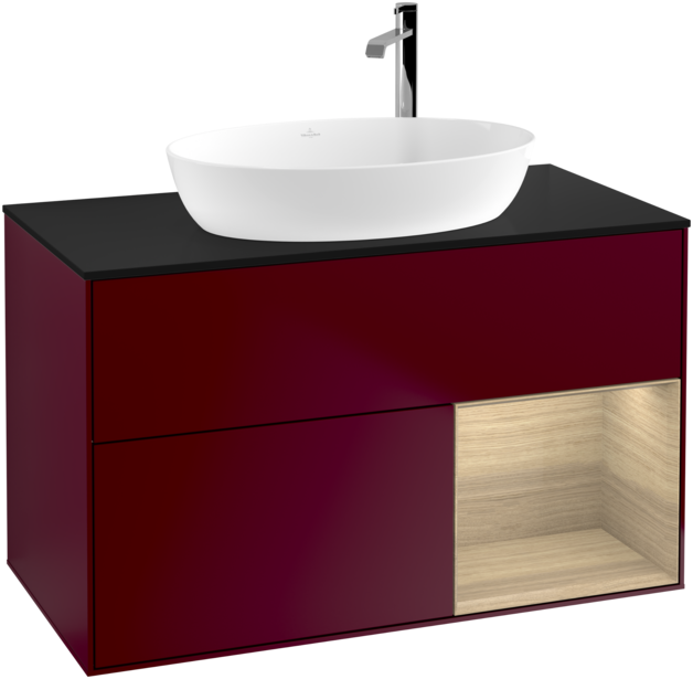 Тумба под раковину Villeroy & Boch Finion 100х50,1 см с подсветкой МДФ пион матовый лак/стекло черное матовое G902PCHB