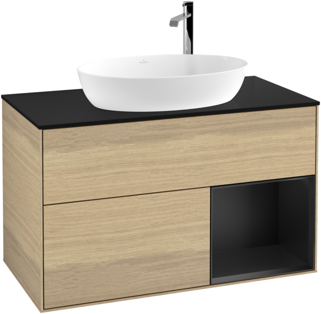 Тумба под раковину Villeroy & Boch Finion 100х50,1 см с подсветкой МДФ шпон дуба/стекло черное матовое G902PDPC