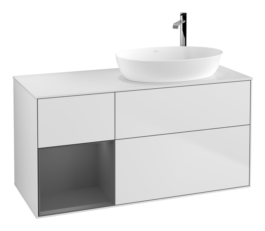 Тумба под раковину Villeroy & Boch Finion 120х50,1 см с подсветкой МДФ белый матовый лак/стекло белое матовое F921GKMT