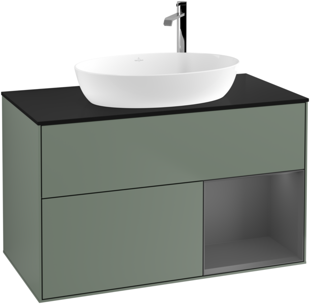 Тумба под раковину Villeroy & Boch Finion 100х50,1 см с подсветкой МДФ оливковый матовый лак/стекло черное матовое G902GKGM