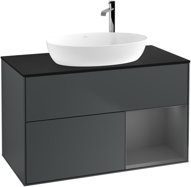 Тумба под раковину Villeroy & Boch Finion 100х50,1 см с подсветкой МДФ темно-синий матовый лак/стекло черное матовое G902GKHG