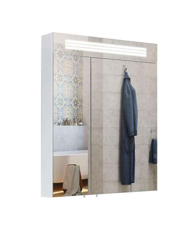 Зеркальный шкафчик Мойдодыр Лагуна ЗШ-60 62,5х82 см с LED-подсветкой ДСП белый глянец 00-00002879