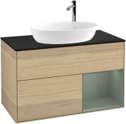 Тумба під раковину Villeroy & Boch Finion 100х50,1 см із підсвічуванням МДФ шпон дуба/скло чорне матове G902GMPC