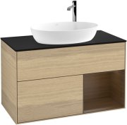 Тумба под раковину Villeroy & Boch Finion 100х50,1 см с подсветкой МДФ шпон дуба/стекло черное матовое G902GNPC