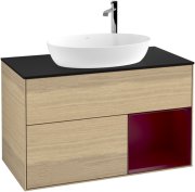 Тумба под раковину Villeroy & Boch Finion 100х50,1 см с подсветкой МДФ шпон дуба/стекло черное матовое G902HBPC