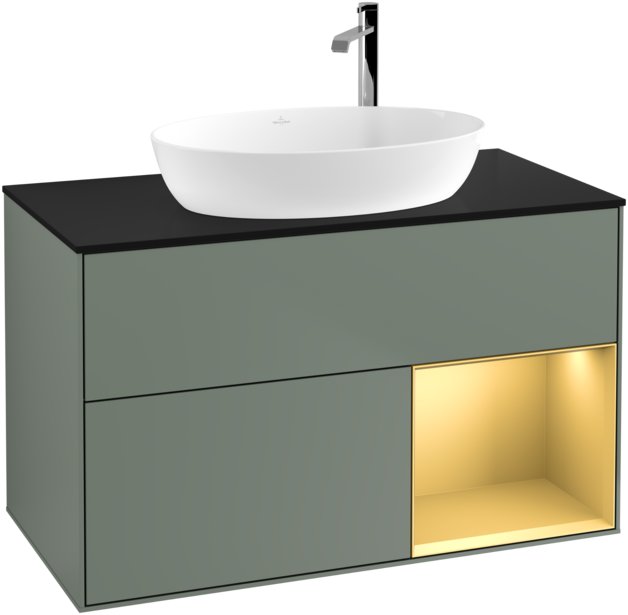 Тумба під раковину Villeroy & Boch Finion 100х50,1 см із підсвічуванням МДФ оливковий матовий лак/скло чорне матове G902HFGM