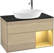 Тумба под раковину Villeroy & Boch Finion 100х50,1 см с подсветкой МДФ шпон дуба/стекло черное матовое G902HFPC