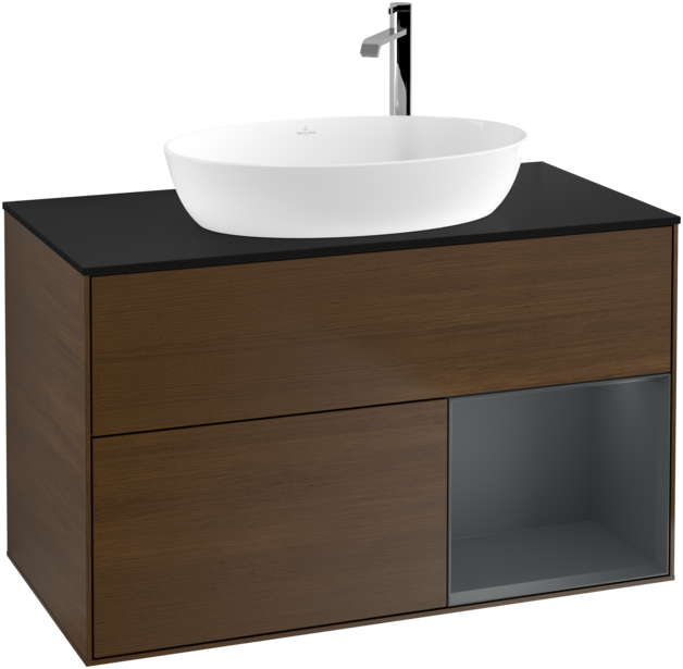 Тумба під раковину Villeroy & Boch Finion 100х50,1 см з підсвічуванням МДФ шпон волоського горіха/скло чорне матове G902HGGN