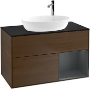 Тумба под раковину Villeroy & Boch Finion 100х50,1 см с подсветкой МДФ шпон грецкого ореха/стекло черное матовое G902HGGN