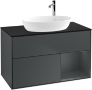 Тумба під раковину Villeroy & Boch Finion 100х50,1 см із підсвічуванням МДФ темно-синій матовий лак/скло чорне матове G902HGHG