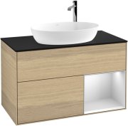 Тумба под раковину Villeroy & Boch Finion 100х50,1 см с подсветкой МДФ шпон дуба/стекло черное матовое G902MTPC