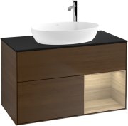 Тумба під раковину Villeroy & Boch Finion 100х50,1 см з підсвічуванням МДФ шпон волоського горіха/скло чорне матове G902PCGN