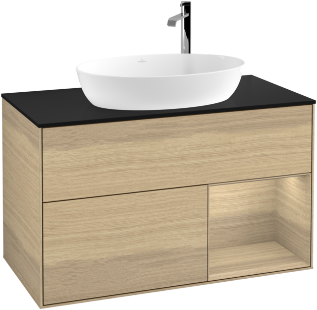 Тумба під раковину Villeroy & Boch Finion 100х50,1 см із підсвічуванням МДФ шпон дуба/скло чорне матове G902PCPC