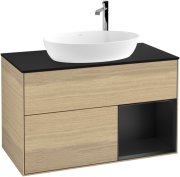 Тумба під раковину Villeroy & Boch Finion 100х50,1 см із підсвічуванням МДФ шпон дуба/скло чорне матове G902PDPC