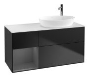 Тумба під раковину Villeroy & Boch Finion 120х50,1 см із підсвічуванням МДФ чорний матовий лак/скло біле матове F921GKPD