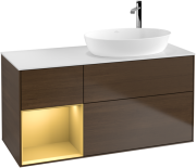 Тумба под раковину Villeroy & Boch Finion 120х50,1 см с подсветкой МДФ шпон грецкого ореха/стекло белое матовое F921HFGN