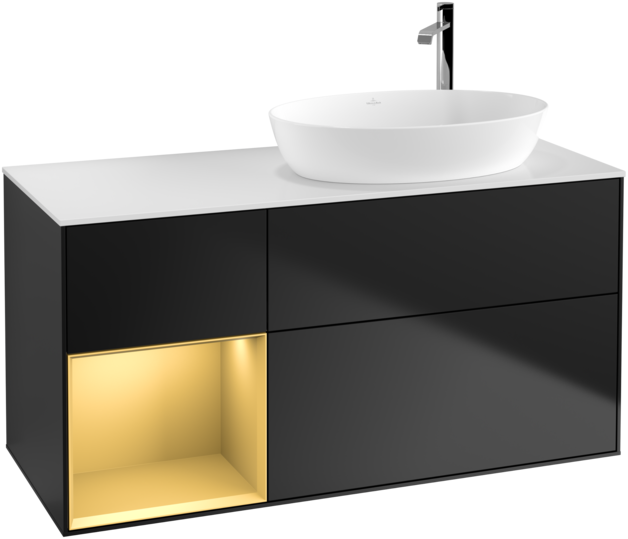 Тумба под раковину Villeroy & Boch Finion 120х50,1 см с подсветкой МДФ черный матовый лак/стекло белое матовое F921HFPD