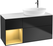 Тумба под раковину Villeroy & Boch Finion 120х50,1 см с подсветкой МДФ черный матовый лак/стекло белое матовое F921HFPD