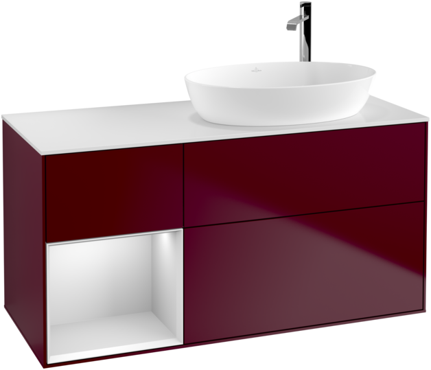 Тумба под раковину Villeroy & Boch Finion 120х50,1 см с подсветкой МДФ пион матовый лак/стекло белое матовое F921MTHB