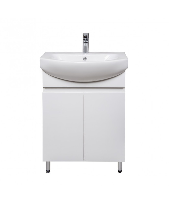 Тумба напольная Мойдодыр Фокус 60 см с раковиной Runa/Лотос ДСП/МДФ белый глянец 00-00004132